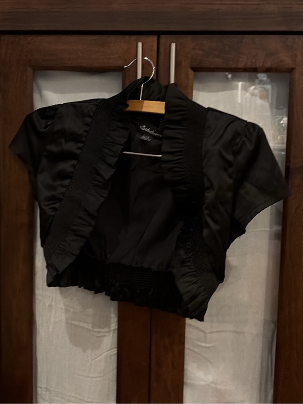 Black Satin Short Sleeve Bolero Jacket